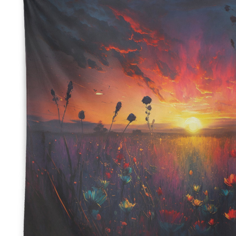 Tapisserie fleurie en polyester au coucher du soleil avec des punaises, H 50 po x l 60 po