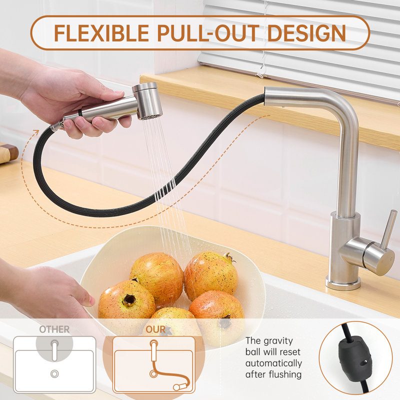 Robinet de cuisine rétractable, Nickel brossé