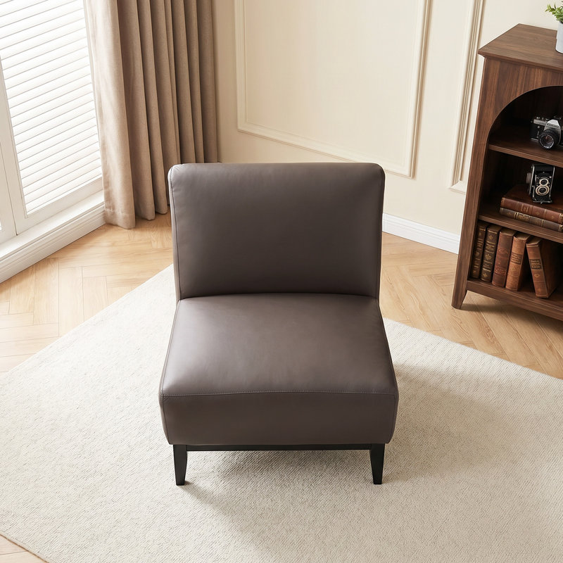 Chaise de réception en cuir véritable 28,5 po avec pieds en bois massif