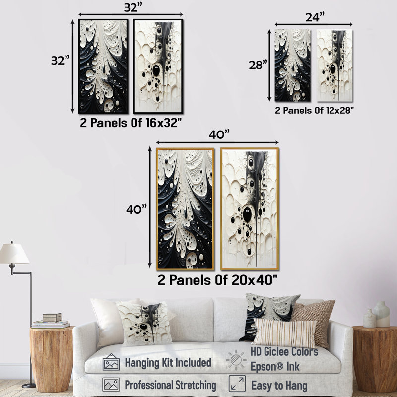 Minimalisme noir et blanc, ensemble de 2 reproductions sur toile, H 32 po x l 33 po, Toile tendue