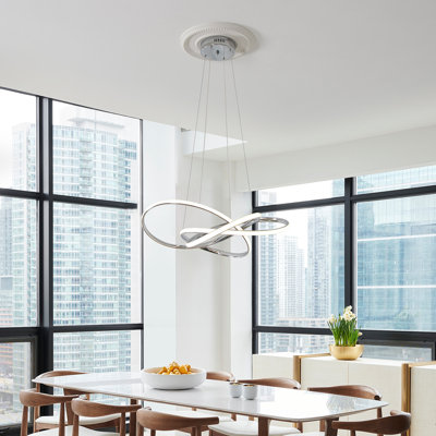 LED 50 W Modern Contemporary Chrome Chandelier 24 Inch Aluminum Remote Dimmable Light For Living Dining Room Bedroom Kitchen