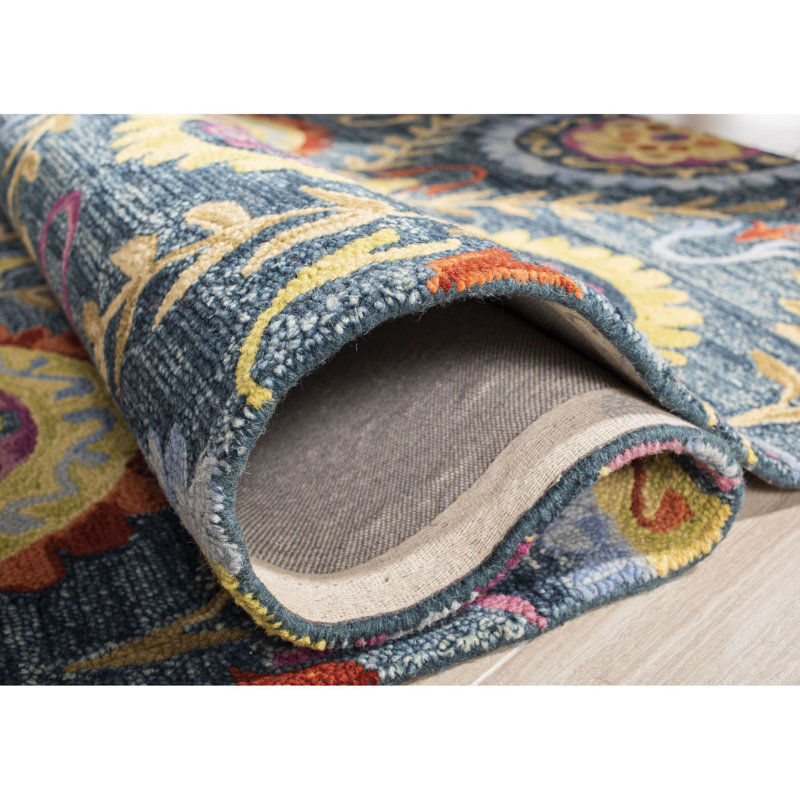 Tapis floral en laine et coton crocheté à la main Tomo, Rectangle 5 pi x 8 pi