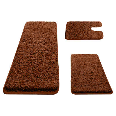 3-Piece Memory Foam Bathroom Rug Set, Ultra Soft Velvet Bath Mats with Non-Slip Backing, Absorbent Washable U-Shaped Toilet Rug and Runner for Tub, Shower and Bathroom Floor