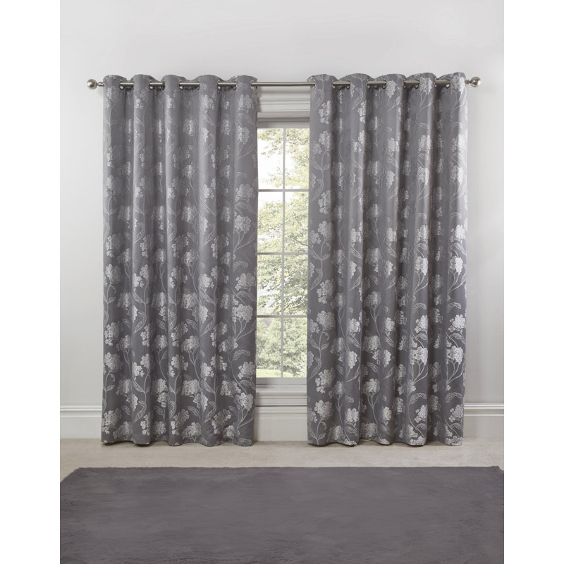 Blossom Eyelet Room Darkening Curtains, Silver, 168 W x 228 D cm