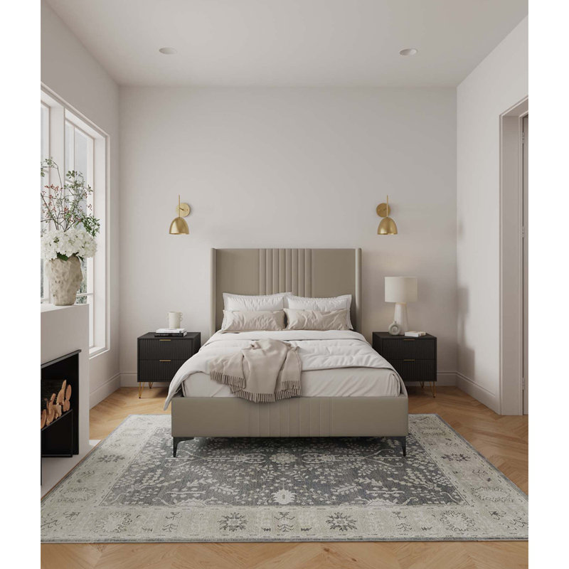 Lit plateforme en bois d'eucalyptus Promau, Taupe, Double
