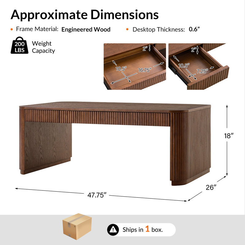 Table basse cannelée moderne avec rangement 47,75 po Jadida Enrique, Noyer