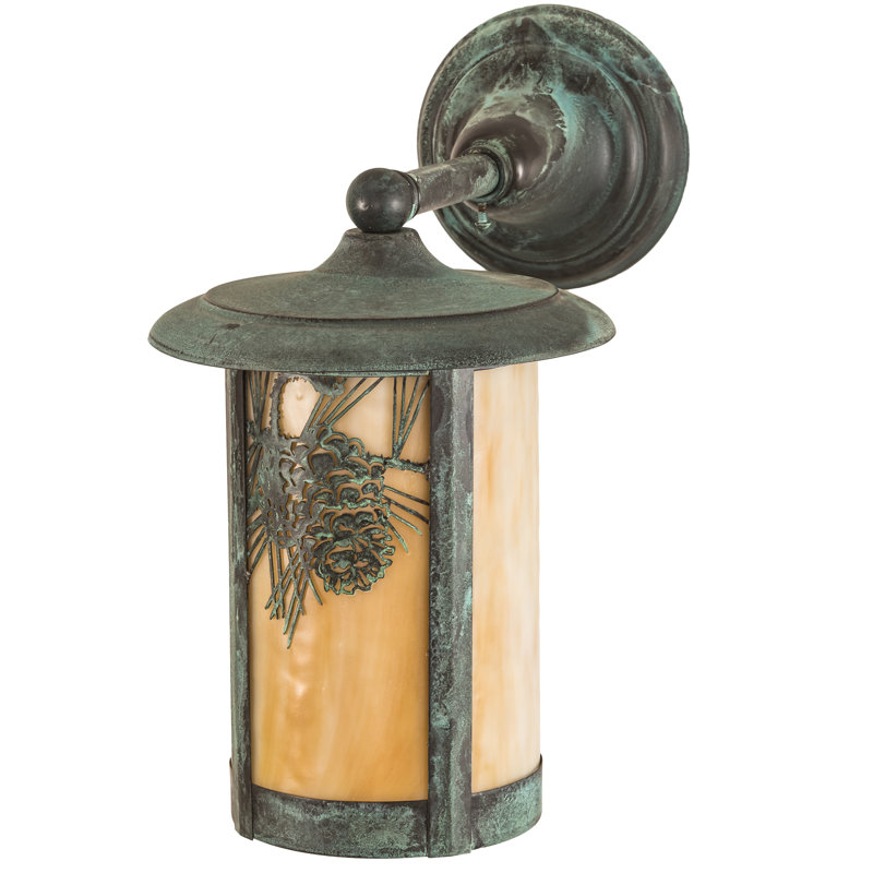 1 - Light Outdoor Wall Lantern, Craftsman Brown, Iridized Beige