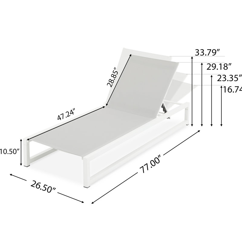 Outdoor Chaise Lounge With 5 - Position Adjustable , White Aluminum Frame And Grey Mesh, 180 Full Flat, Space Saving, For Reading On Balcony Lounge, Breathable Easy To Maintain, Patio Beach