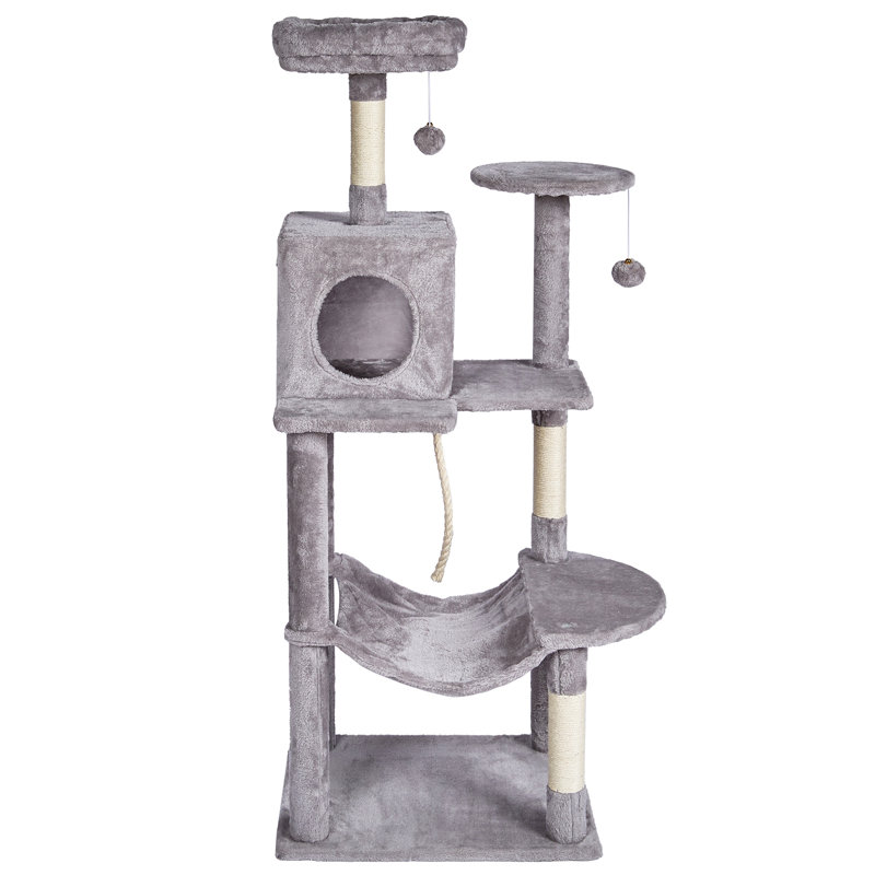 Light Grey 56.2" Cat Tree Tower with Hammock and Condo