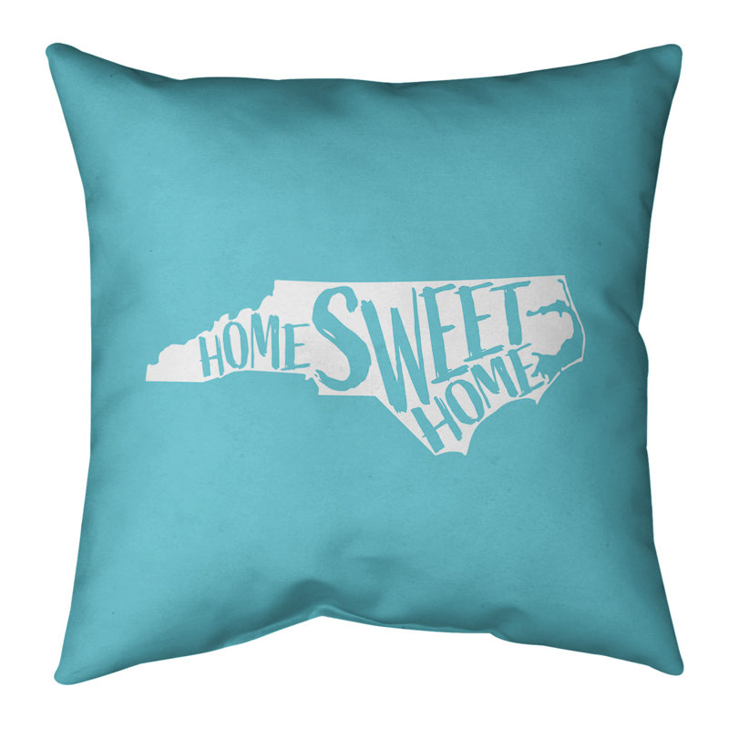 Coussin intérieur / extérieur Home Sweet, 14 po x 14 po, Caroline du Nord, Bleu sarcelle