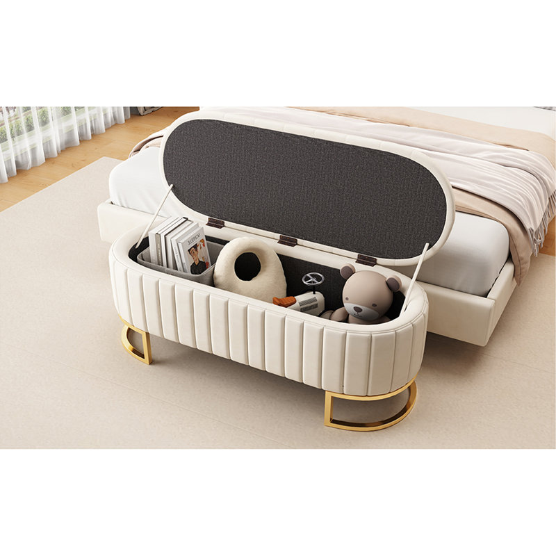 Repose-pieds avec rangement et capitonnage Lashekia, Beige