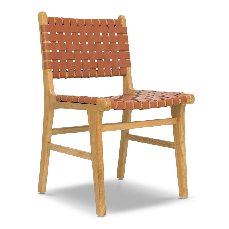  Teak & Leather Dining Chair, Fauve Tan