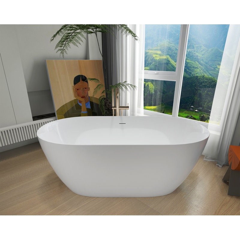 Free Standing Tub 51" x 27.5" Deep Soaking Bath Tub Acrylic Freestanding Bathtub J25 Soaker Tub
