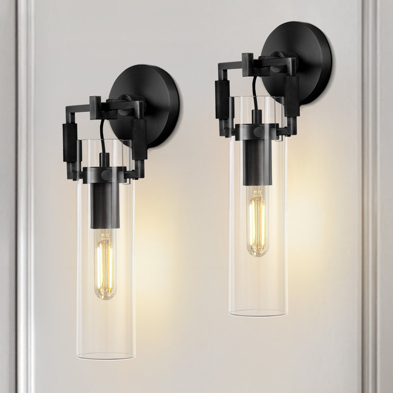 2-Light Dimmable Armed Wall Mounted Sconce Bathroom Vanity Lighting (Bulbs Included), Matte Black