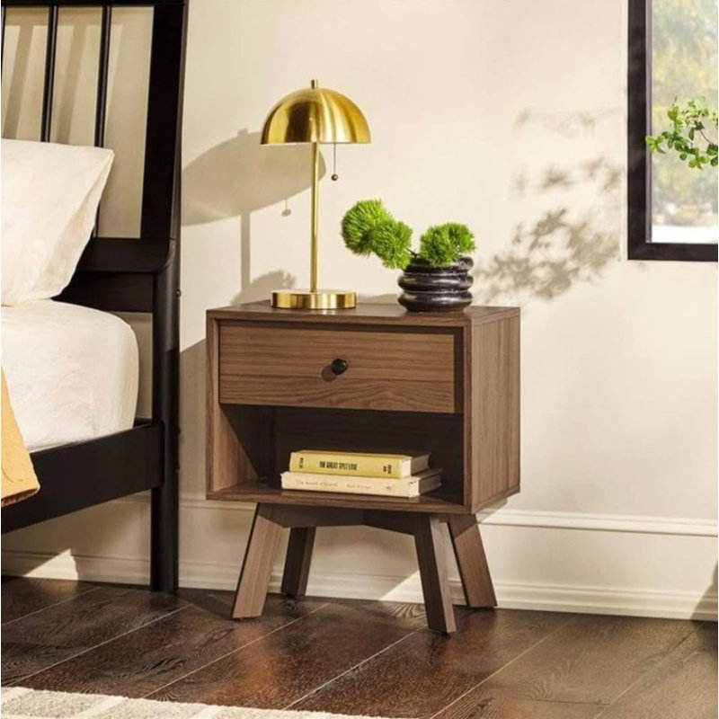 MCM 20" 1 Drawer Nightstand, Mocha