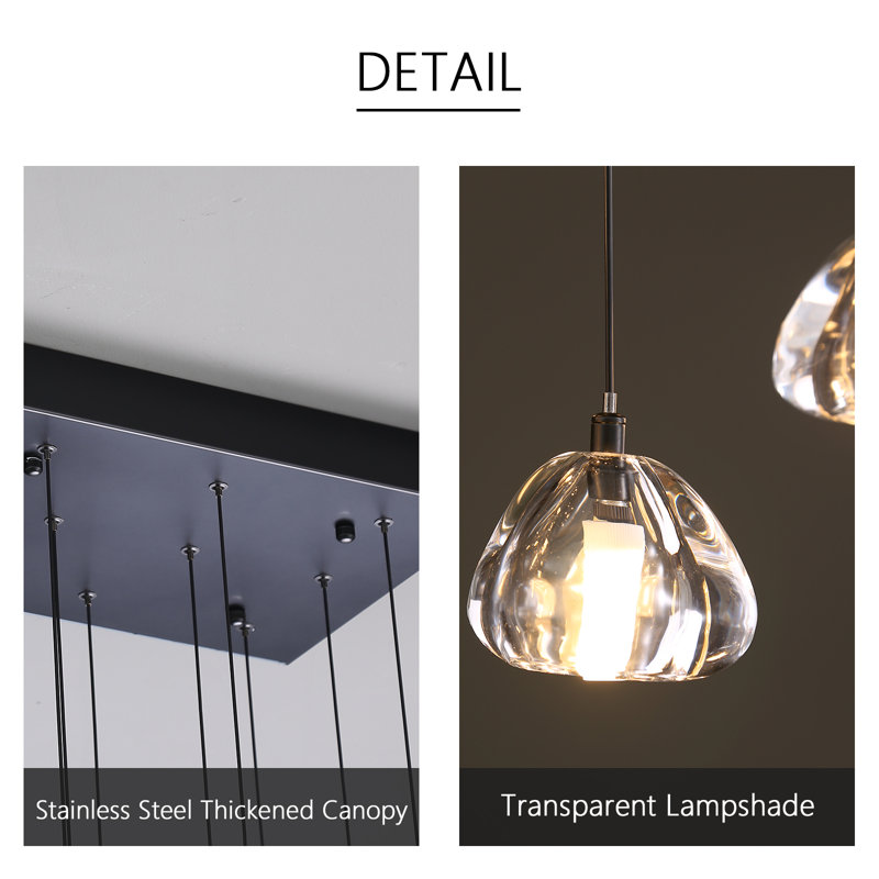 26-lights Rectangular Crystal Chandeliers Led Dimmable Light, Matte Black