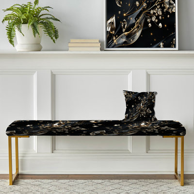 Crystal Black Glass Glamour Opulence - Glam Upholstered Gold Bench