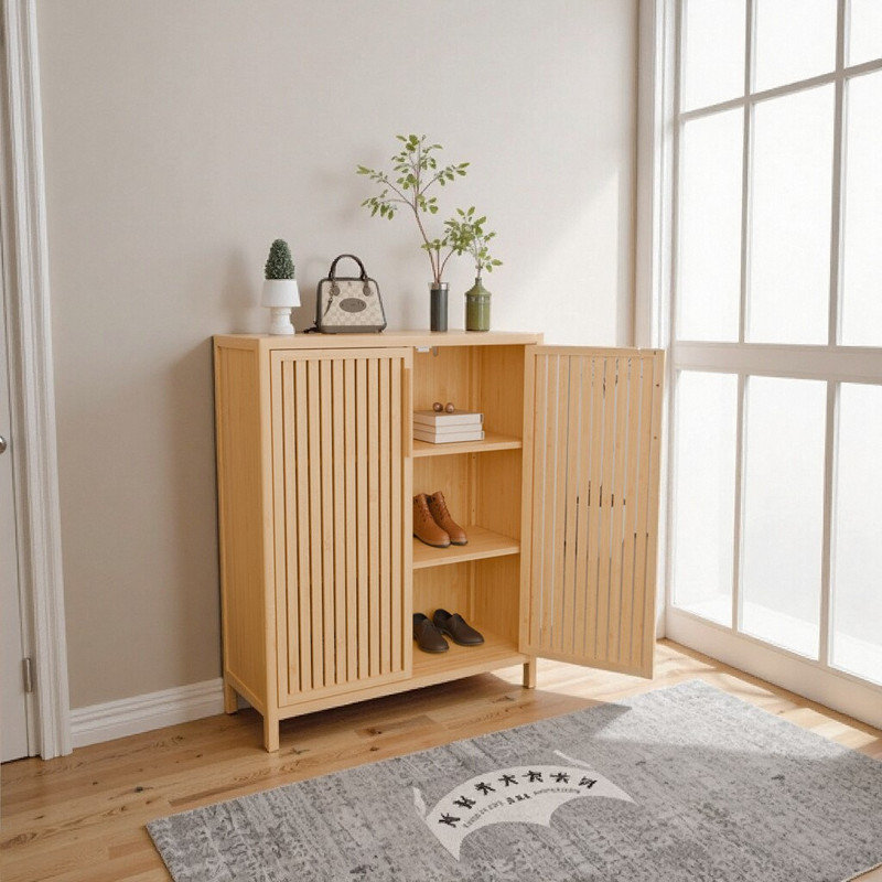 Armoire de rangement en bambou de 42 pouces avec portes et tablettes pour économiser l'espace dans la chambre à coucher ou le vestibule