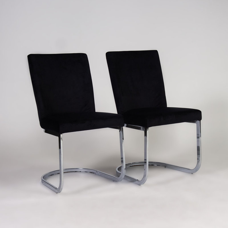 Aurelus 48cm H Tufted Upholstered Cantilever Chair in Black, Chrome, Black