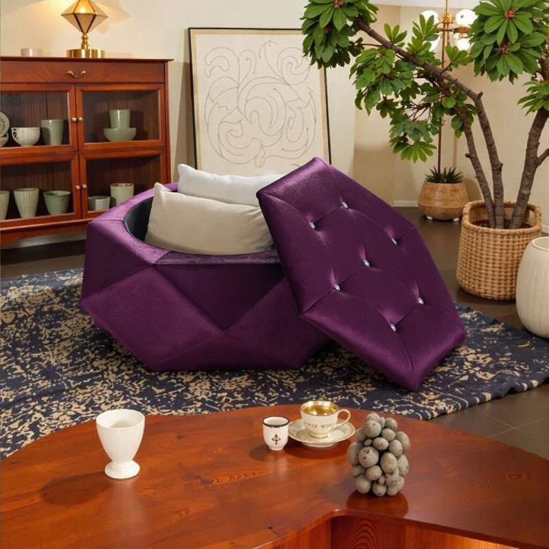 Repose-pieds capitonné avec rangement 34 po, Mauve