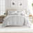 Gray All Season Down-Alternative Reversible Comforter Set in Vintage Magnolia Stripe-1903946809