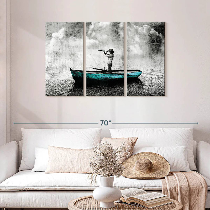 Mehar, homme sur un bateau, H 28 po x l 45 po