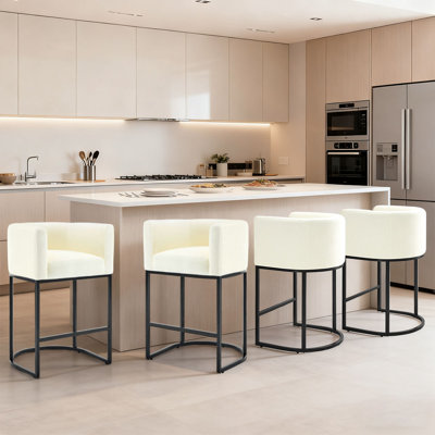 28" Set of 4 Modern Upholstered Counter Height Bar Stools with Backrest,Light Grey
