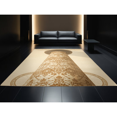 Tapis beige moelleux doux et moelleux classique en damas - reliure beige