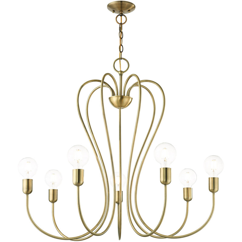 Lustre classique / traditionnel à 5 lumières de style bougie Rocha, H 9 po x l 31 po x P 28 po, Laiton antique, 7