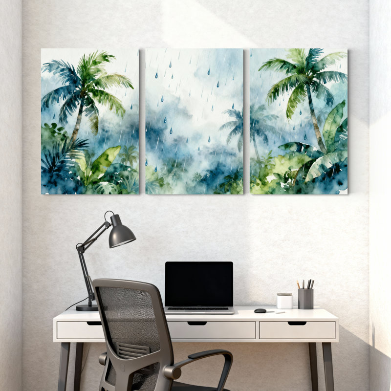 «Palm Trees Tropical Rain Palm Trees», ensemble de 3 impressions sur toile, H 18 po x l 36 po
