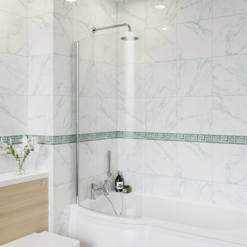Bruyere 1400mm H P Shape Bath Screen with Clear Glass, Chrome