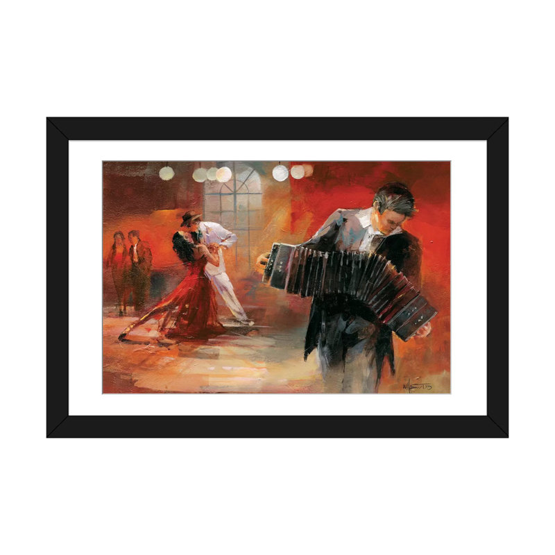 «Bandoneon», reproduction sur toile, Papier d'art encadré noir, Blanc, H 24 po x l 32 po x P 1 po