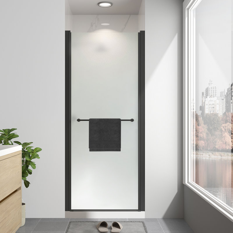 32"-34" W x 72" H Pivot Aluminum Framed Swing Shower Door in Matte Black with 1/4" Frosted Tempered Glass