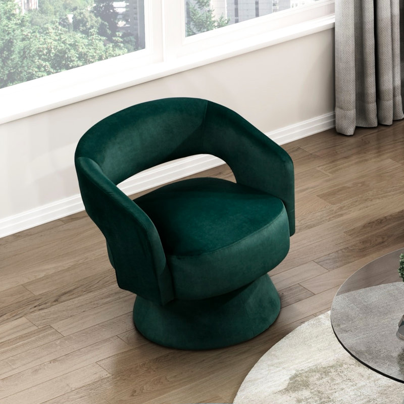 Chaise pivotante à 360 degrés en velours, bois massif et structure en contreplaqué, Vert