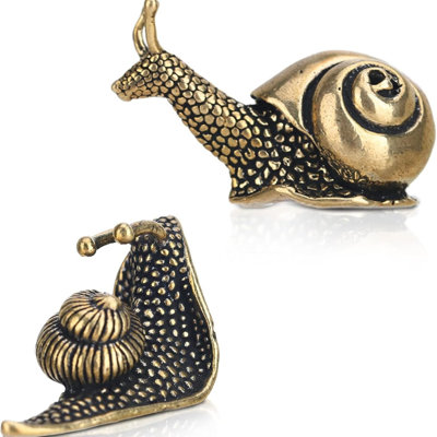 2 Piece Brass Snail Figurines Mini Garden Animal Decor Set