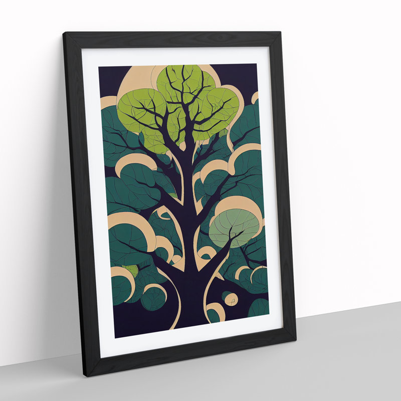 XV1022-3773X Retro Abstract Tree No.2 - Single Picture Frame Print, Black, 64cm H x 46cm W x 2cm D