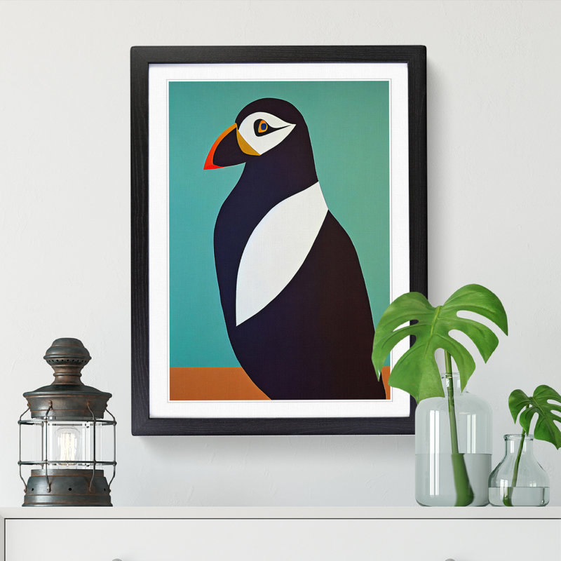 Puffin Abstract - Single Picture Frame Print, 64cm H x 46cm W x 2cm D, Walnut