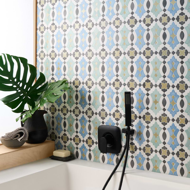 Cantico Nador Multicolor Mixed Finish Lava Stone And Cement Mosaic Tile