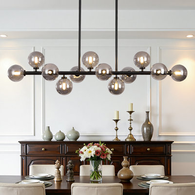 12 - Light Dimmable Bubble Glass Sputnik Modern Linear Chandelier