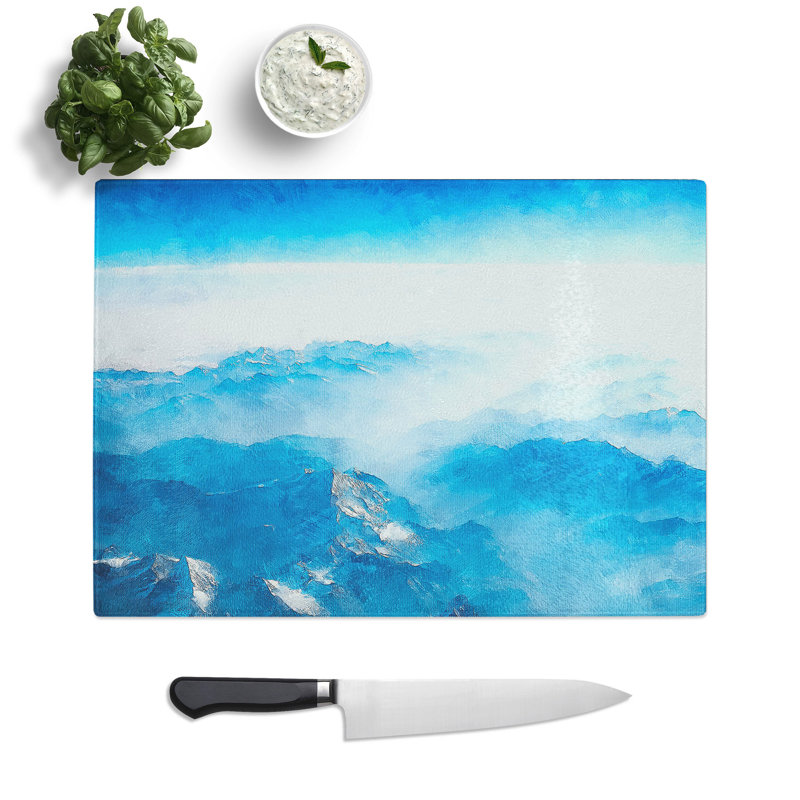 Mountain Tops in Switzerland Painting Chopping Board, 0.4cm H x 28.5cm W x 39cm L