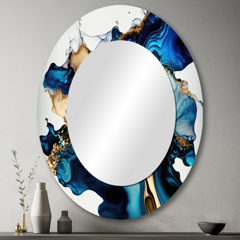 Abstrait marbre géode bleue II - miroir mural ovale moderne bleu, 43 po x 33 po