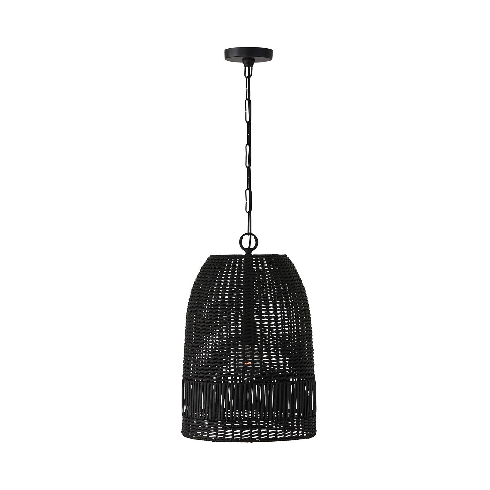 Hasley Single Light Rattan Dimmable Pendant, Black