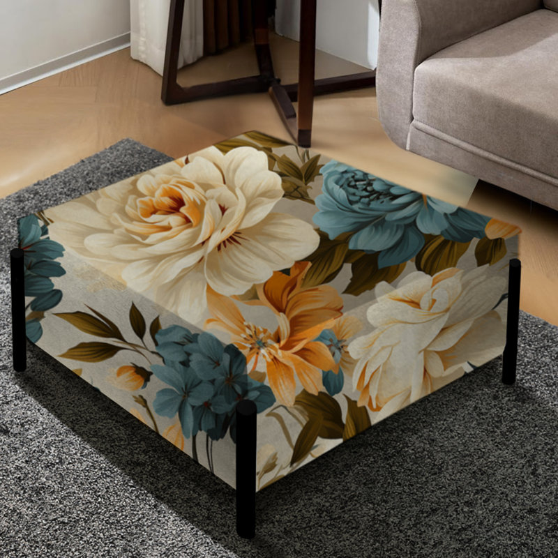 Vintage rétro nostalgie beige et bleu Blooming Garden - grand repose-pieds carré floral