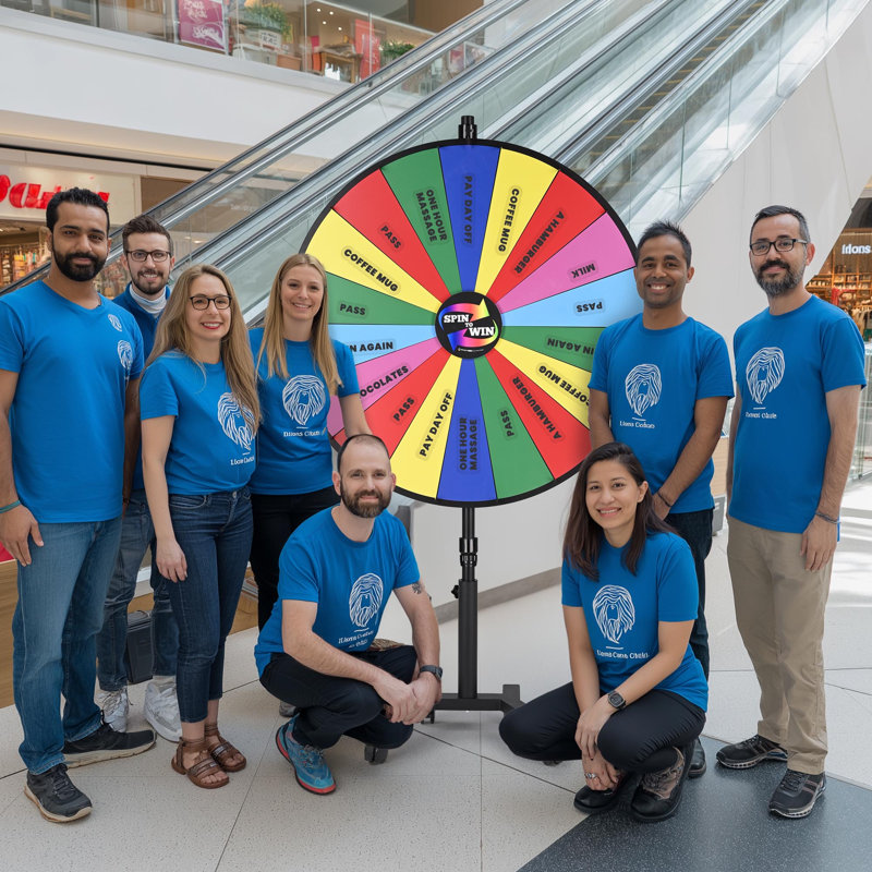 Grande roue de prix WinSpin de 48 po avec base mobile mobile et logo personnalisable pour une foire commerciale