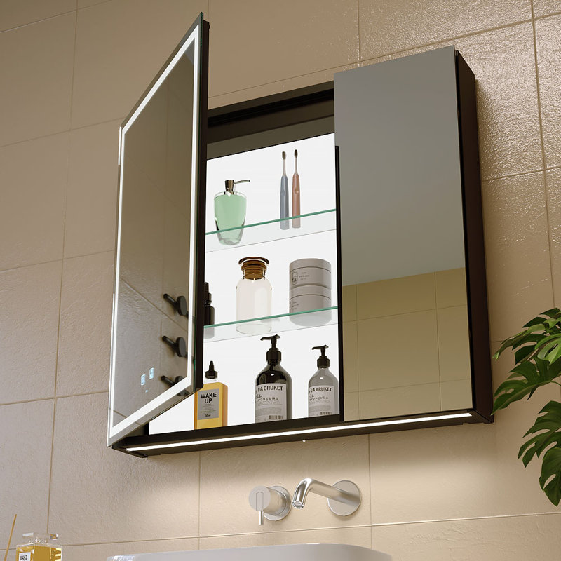 Ladell 30'' W Led Bathroom Medicine Mirror Cabinet, Defog, Dimmable, 3-Color Mode, Outlets & Usbs, Double Door