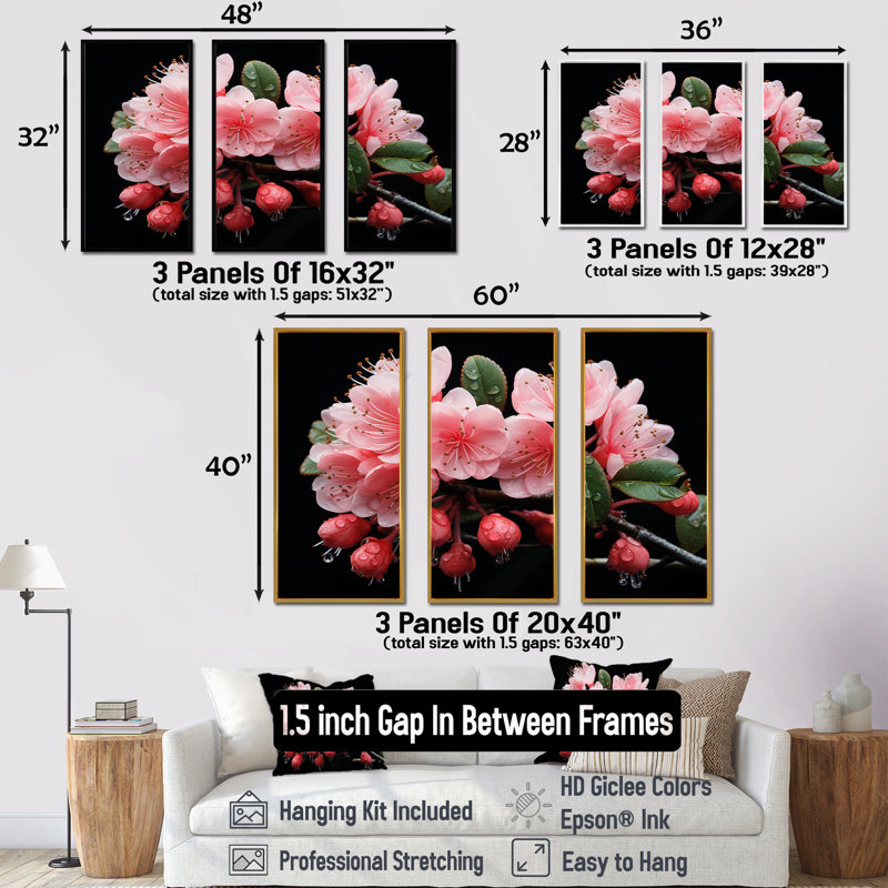 Cascade rose fuchsia - art mural fuchsia, H 28 po x l 36 po x P 1 po, Cadre flottant noir