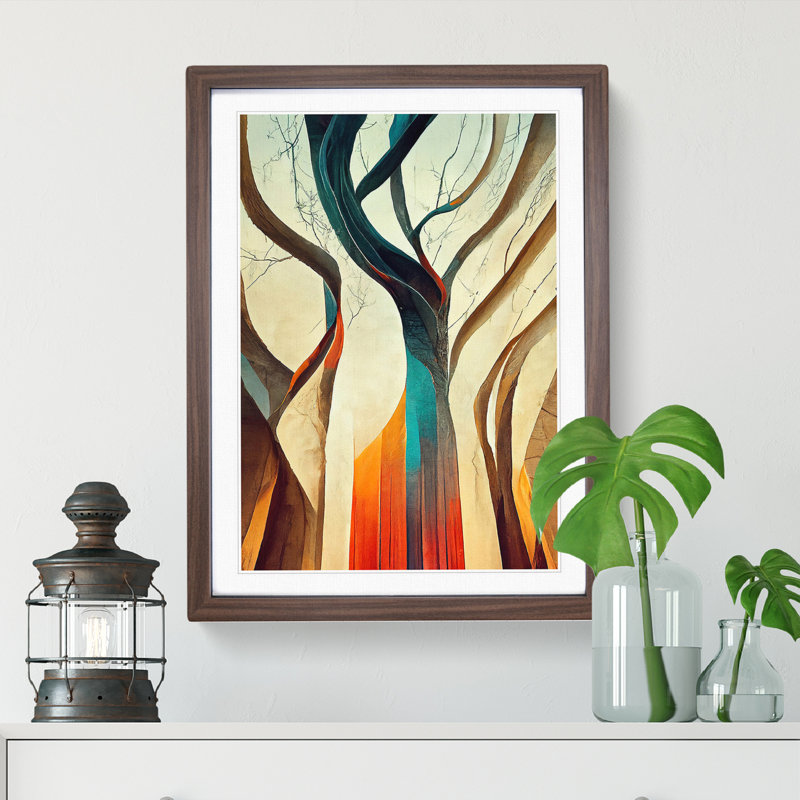 The Abstract Trees No.6 - Print, White, 36cm H x 27cm W, Walnut Framed Paper