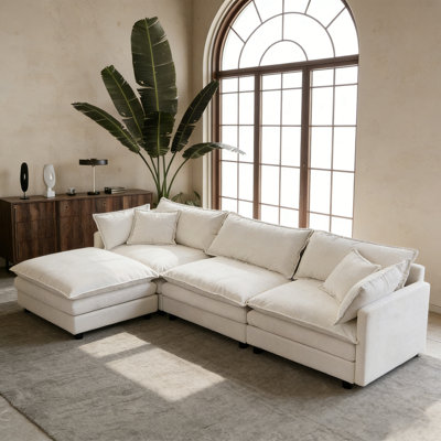 105 Inch Upholstered Sofa, 3-Seater Couch With Ottoman-For Modern Home