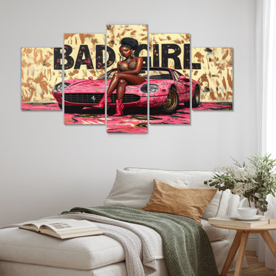 Bad Girl On Exotic Car - Fashion Girl Power Wall Decor, ensemble