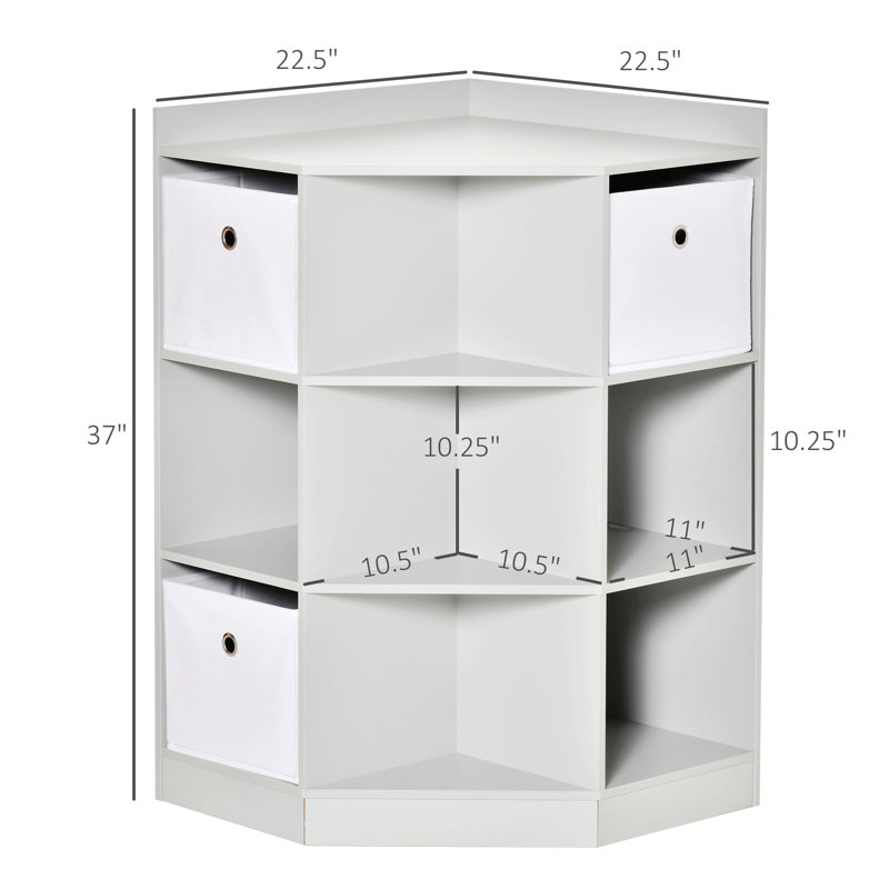 Corner Cabinet, Cubby Toy Storage Organizer, Bookshelf Unit with Baskets, White